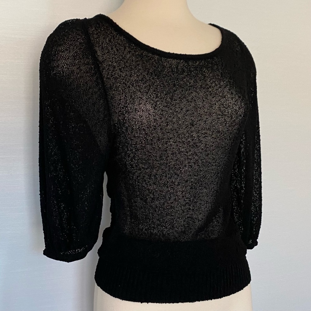 Y2K Bebe Nubby Loose Knit Sheer Black Gothic Balloon Sleeve Vintage Sweater M